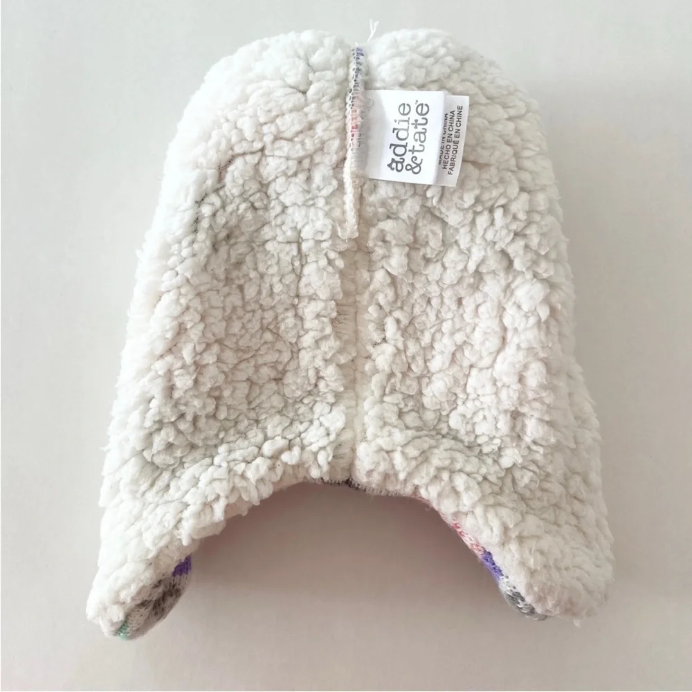Addie & Tate Cozy Heart Patterned Pink & Mint Pom-Pom Hat | Toddler Girls